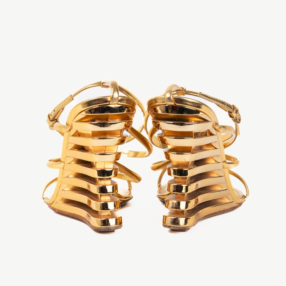 Louis Vuitton Lime Wedge Gold Leather Stepped-Heel Sandals - Picture 3 of 11